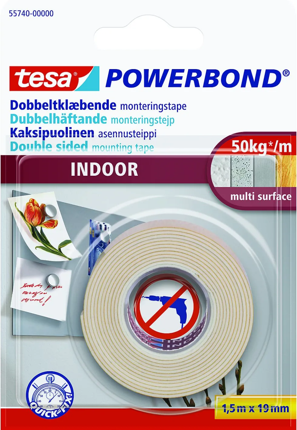 tesa dobbeltsidig tape hvit 1,5 mx19 mm