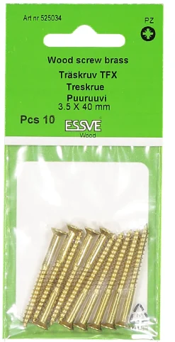 Treskrue inv sh 3,45x38messing -10 senkhode for bruk innendørs