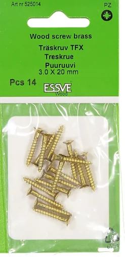 Treskrue inv sh 3,15x19messing -14 senkhode for bruk innendørs
