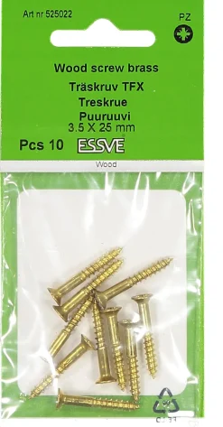 Treskrue inv sh 3,45x25messing -10 senkhode for bruk innendørs