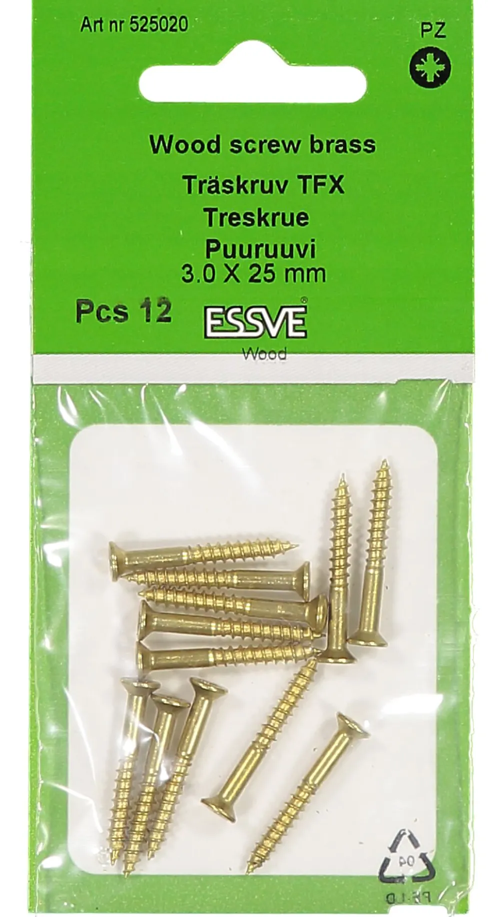 Treskrue inv sh 3,15x25messing -12 senkhode for bruk innendørs