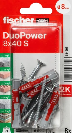 Universalplugg DuoPower 8x40 mm med skrue 8 stk