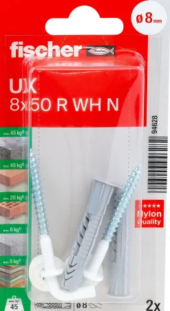 Universalplugg vinkel UX 8x50 mm R WH N 2 stk