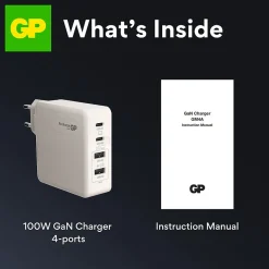 Vegglader GaN PD 100W 2x USB-C og A