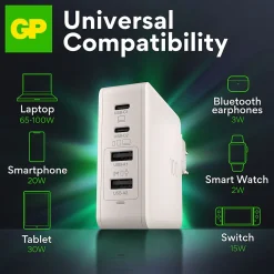 Vegglader GaN PD 100W 2x USB-C og A