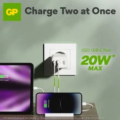 Vegglader PD 20W USB-A + USB-C