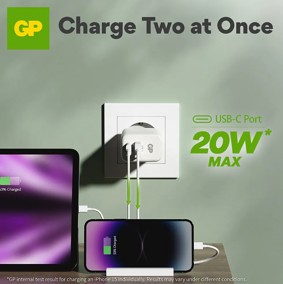 Vegglader PD 20W USB-A + USB-C