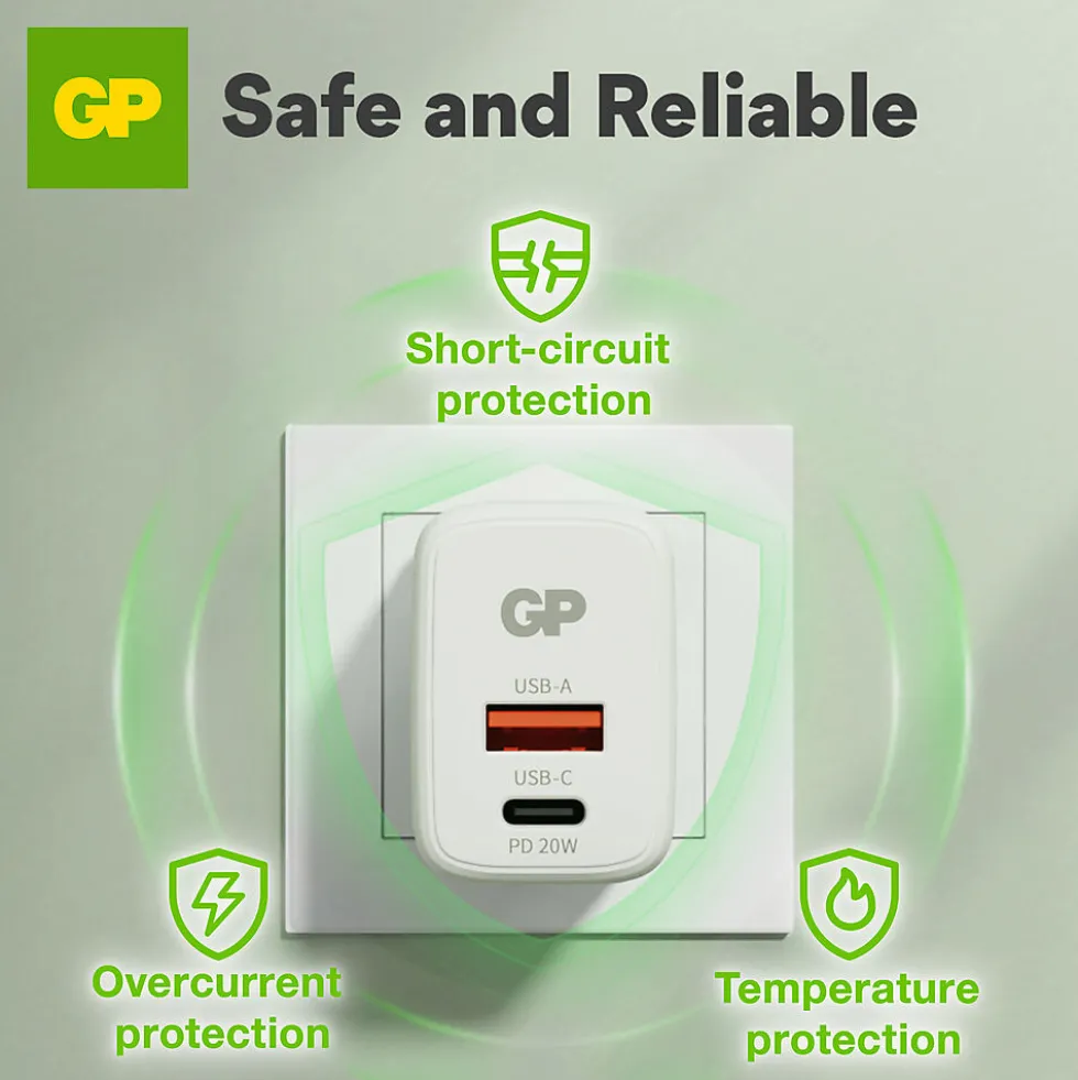 Vegglader PD 20W USB-A + USB-C