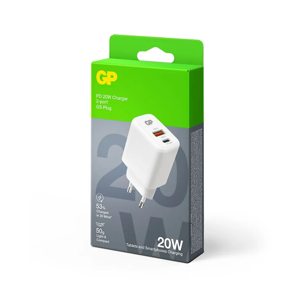 Vegglader PD 20W USB-A + USB-C