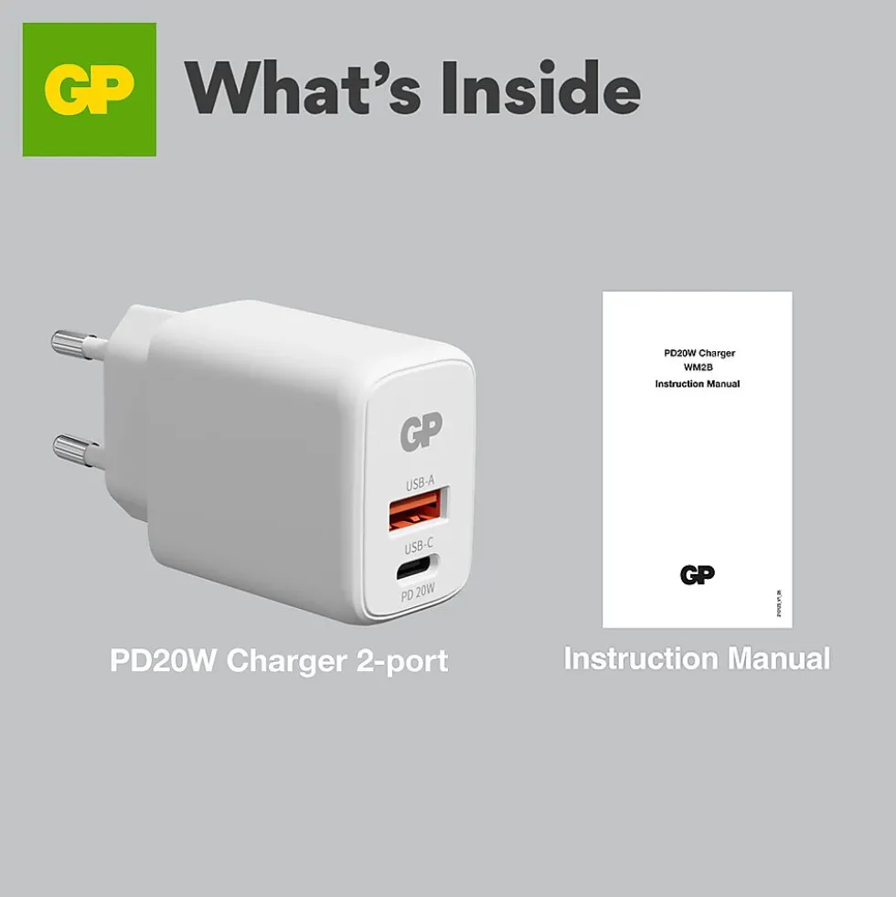 Vegglader PD 20W USB-A + USB-C