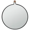 Veggspeil sem matt svart og eik speilflate ø45cm
