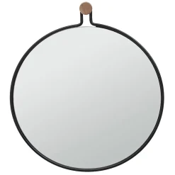 Veggspeil sem matt svart og eik speilflate ø45cm