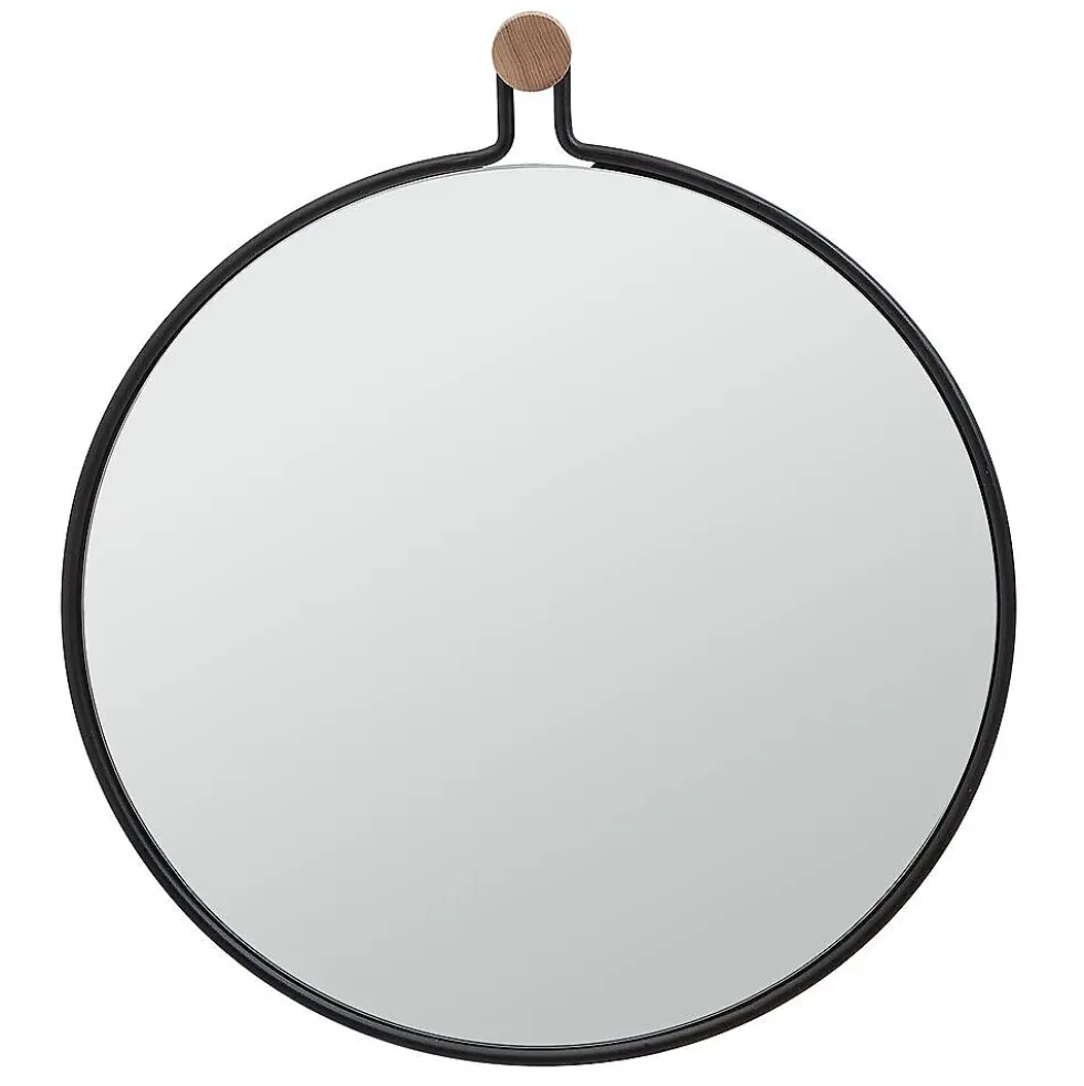 Veggspeil sem matt svart og eik speilflate ø45cm